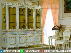 lemari hias minerva ukir cat duco lukisan mewah