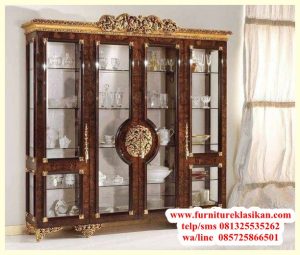 lemari hias ukir kaca mewah